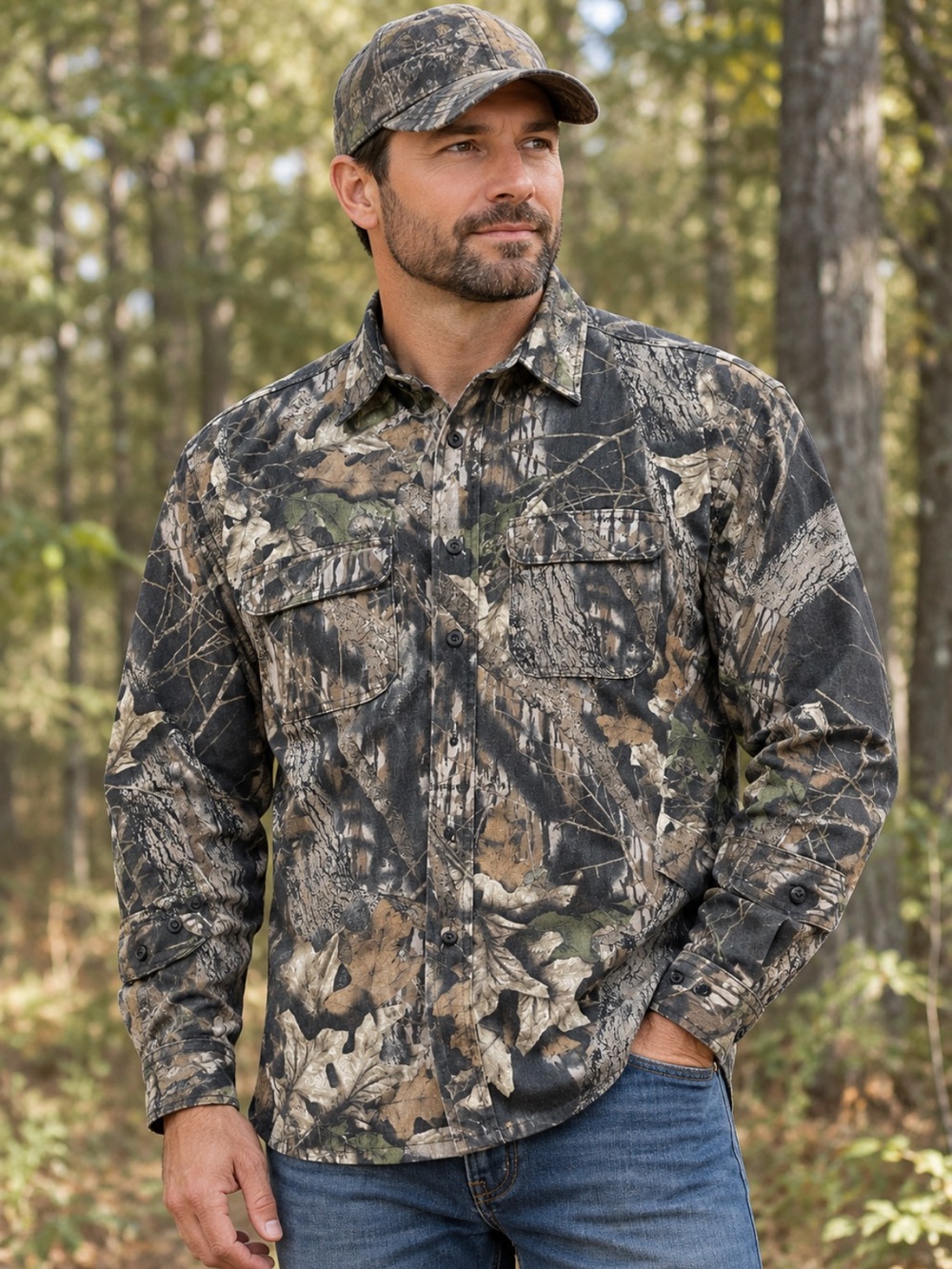 Vintage Cabelas Men's Camouflage Shirt Jacket - Brown/Green/Black